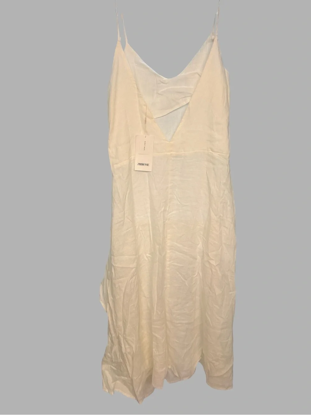 Zara White Strapless-Style Slip Dress with Draped Side Detail